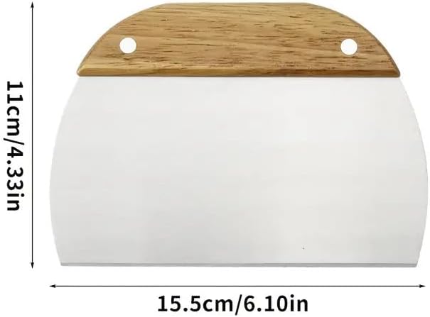 Paslanmaz Çelik Hamur Kesici ve Kazıyıcı – Ölçekli, Meşe Saplı, Ergonomik Tasarım, Mutfak Ekmek ve Pizza Hamuru Bölücü, 15.5 x 11 cm