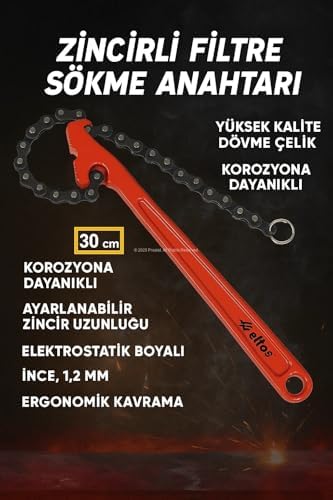 Zincirli Filtre Sökme Anahtarı, 30 cm, Yüksek Kalite Dövme Çelik, Korozyona Dayanıklı, Ayarlanabilir Zincir Uzunluğu, Yağ Filtresi Sökücüsü, Elektrostatik Boyalı, İnce, 1.2 mm, Ergonomik Kavrama