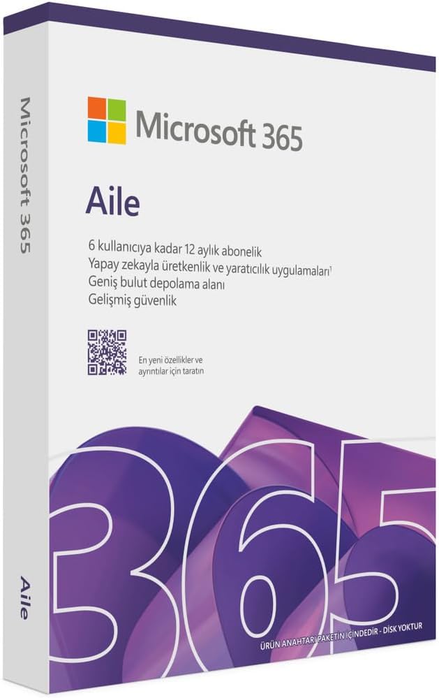 Microsoft 365 Aile EP2-36884 Türkçe Kutulu Ofis Yazılımı (6 Kullanıcı)
