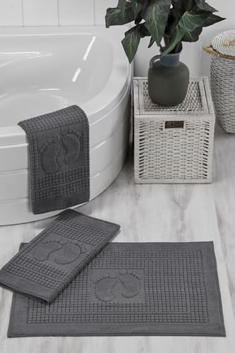 3'lü Ayak İzli Ayak Havlusu - Paspas Banyo Seti (3 adet)
