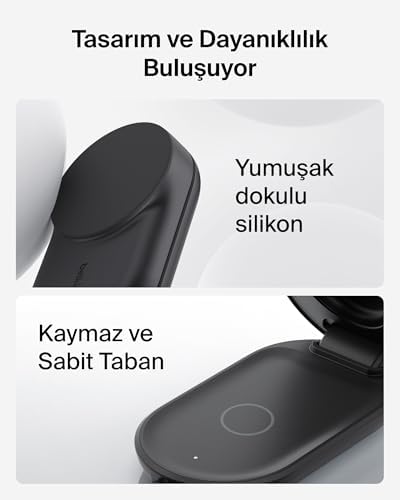 UltraCharge MagSafe Uyumlu 3’ü 1 Arada Qi2 25W Kablosuz Şarj Cihazı, 16,, AirPods, Pixelsnap, Dönüştürülebilir Masaüstü Standı, 45W Adaptör, Siyah