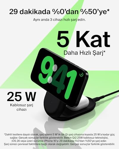 Alternative view of UltraCharge MagSafe Uyumlu 3’ü 1 Arada Qi2 25W Kablosuz Şarj Cihazı, 16,, AirPods, Pixelsnap, Dönüştürülebilir Masaüstü Standı, 45W Adaptör, Siyah