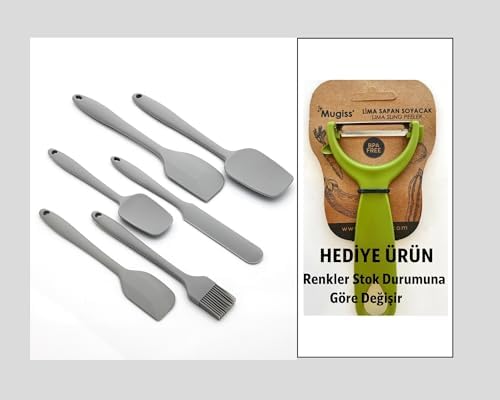 6'lı Silikon Mutfak Spatula Seti, BPA İçermez, Yüksek Dayanıklı, Gri Renk, Hediye Soyacak ile
