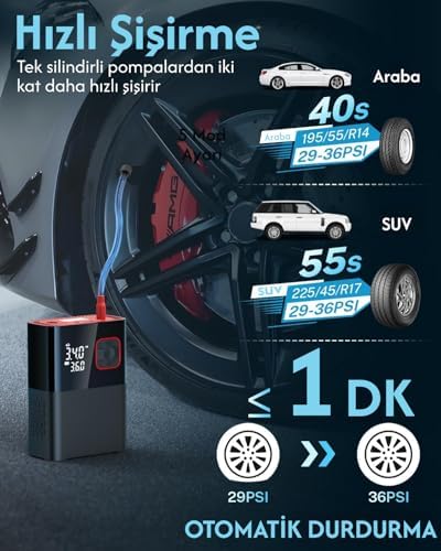 6000mAh Led Işıklı Çantalı Powerbank Özellikli Şarjlı Ve Kablolu DC12V Araç Motor Bisiklet Top Lastik Şişirme Hava Kompresörü 130W