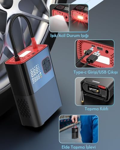 Alternative view of 6000mAh Led Işıklı Çantalı Powerbank Özellikli Şarjlı Ve Kablolu DC12V Araç Motor Bisiklet Top Lastik Şişirme Hava Kompresörü 130W