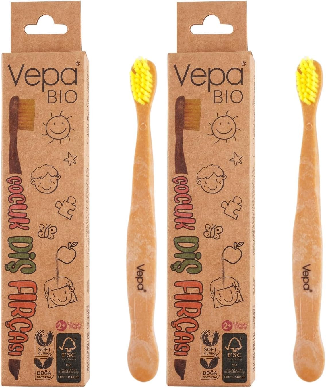 Vepa Bio Ahşap Çocuk Diş Fırçası Kutu 2li paket
