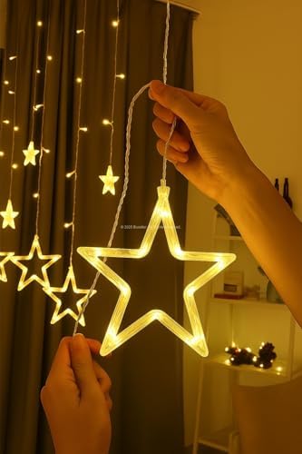 Dekoratif Led Işık 3 Metre Yıldız Figürlü Perde Süsleme Işığı Yılbaşı Doğum Günü Ramazan Parti ve Ev Dekorasyon Led Işık