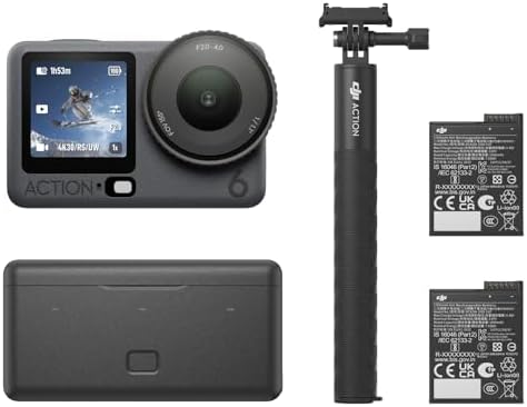 DJI Osmo Action 6 Gelişmiş Combo, 1/1.1 ″ Kare Sensörlü Aksiyon Kamerası, f/2.0–f/4.0 Değişken Diyaframı, 2 Pille Uzatılmış Pil Ömrü, Genişletilmiş Dış Mekan Çekimi için Aksiyon Kamerası 4K