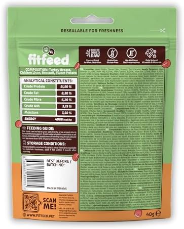 fitfeed Freeze-Dried Çiğ Hindi&Tatlı Patates Kedi Ödül Maması 40g