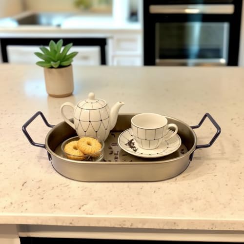 28cm Kaplama Lüks Galvaniz Metal Boyalı Oval Tepsi Zarafet ve Dayanıklılığı Buluşturuyor