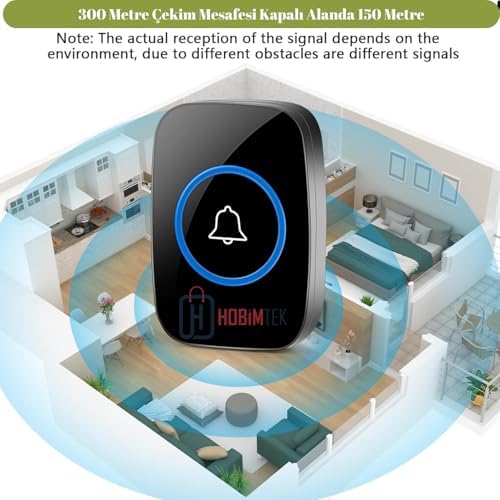 Kablosuz Kapı Zili Uzaktan Kumandalı 300 Metre Yüksek Sesli 110dB LED Işıklı Tak Çalıştır Zil
