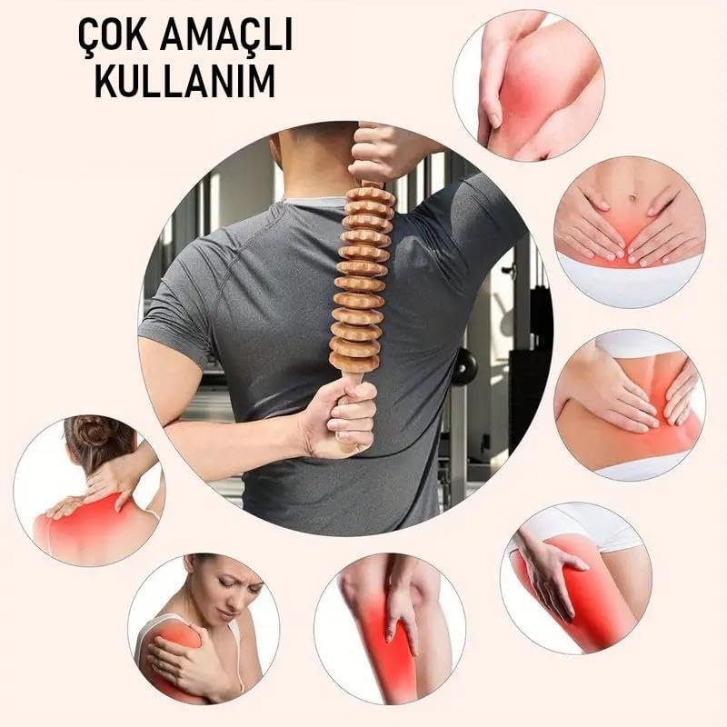 Alternative view of Medikal Ahşap 12 Tekerlekli Kavisli Merdane Maderoterapia Sırt Bel Bacak Selülit Karşıtı ve Derin Doku Masajı 1. Kalite