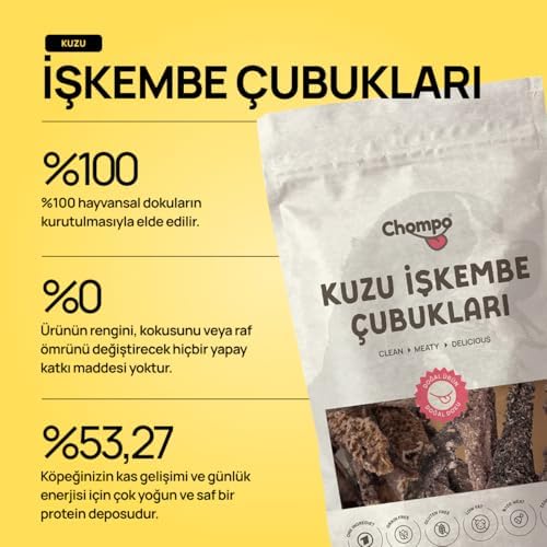 Chompo Kuzu İşkembe Çubukları 100% Doğal Katkısız Köpek Ödül Maması 100 Gr