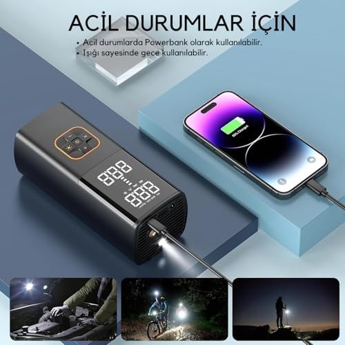 Alternative view of Şarjlı Hava Kompresörü 150 PSI - 4500 mAh Taşınabilir Araba Lastik Şişirme Kompresörü Flaş Işıklı - Ayarlanabilir Dijital Basınç Göstergeli Hava Pompası - Şarj ve Kablolu Kullanım