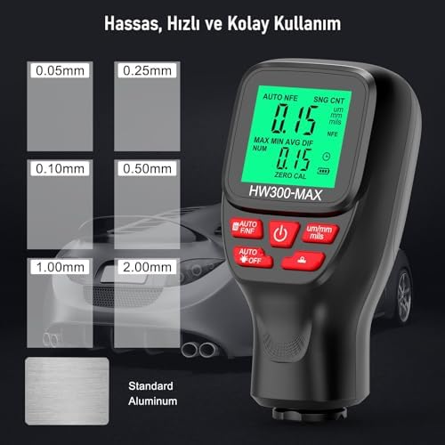 Alternative view of HW300-MAX Dijital Kaplama Kalınlığı Ölçer – 0-2000 µm, FE/NFE Otomatik Algılama, LCD Ekran