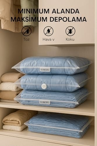 Vakumlu Hurç Poşet 80x100 cm –%75 Yer Tasarrufu, Dayanıklı Kilitli Depolama Torbası, Battaniye Yorgan Kıyafet Saklama Çantası