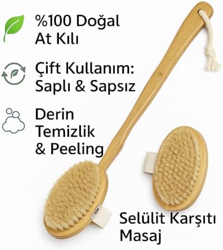 Alternative view of Doğal At Kılı Banyo Fırçası – Selülit Karşıtı, Masaj ve Peeling İçin Ahşap Fırça, Saplı & Sapsız Kullanım
