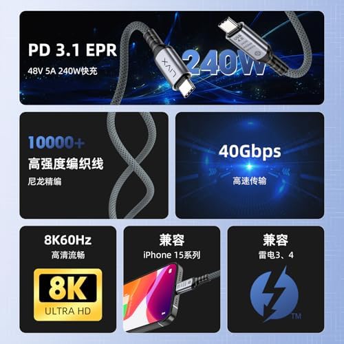Type C to Type C USB4.0 240W 40Gbps 8k60hZ Uzatma Kablosu 1 Metre LCU