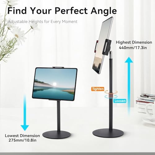 Tablet ve iPad ile Uyumlu Stant – 360° Döner, 90° Eğilebilir, 44cm Yükseklik Ayarlı, Alüminyum Alaşım, 14 inç'e Kadar Tablet Uyumlu, Eller Serbest Okuma Çalışma Tutucu J2 (14 inç'e kadar)