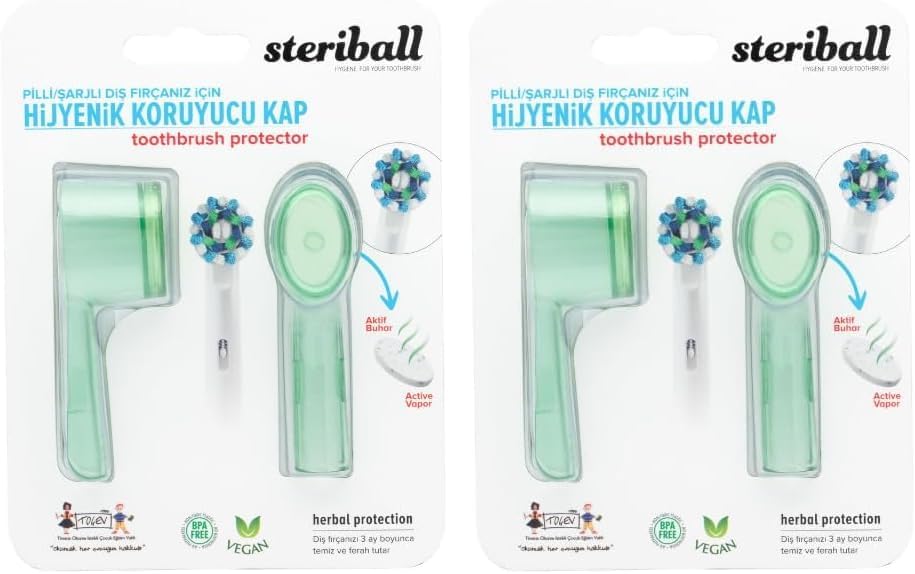 STERIBALL ŞARJLI VE PİLLİ DİŞ FIRÇALARI İÇİN HİJYENİK DİŞ FIRÇASI KORUMA KABI-2'Lİ YEŞİL X 2 2li paket