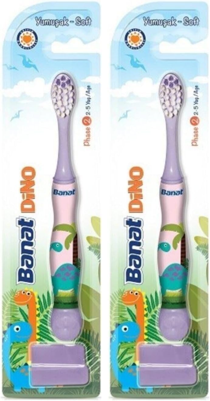 Alternative view of Dino 2+ Yaş Çocuk Diş Fırçası (Mor) 2li paket