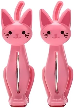 Pembe Kedi Şeklinde Havlu Mandalı, Plaj ve Çamaşır için Dekoratif Plastik Klips, 2'li Set