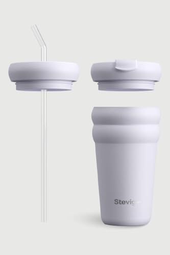 3 Bubble Two-Cap Straw Tumbler Çelik Termos 600 ML Lilac Hint ST-245