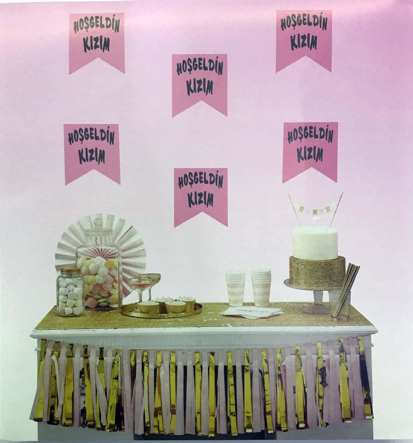Alternative view of Pembe Üzeri Gümüş Renk Hoşgeldin Kızım Bayrak Süs (5264)