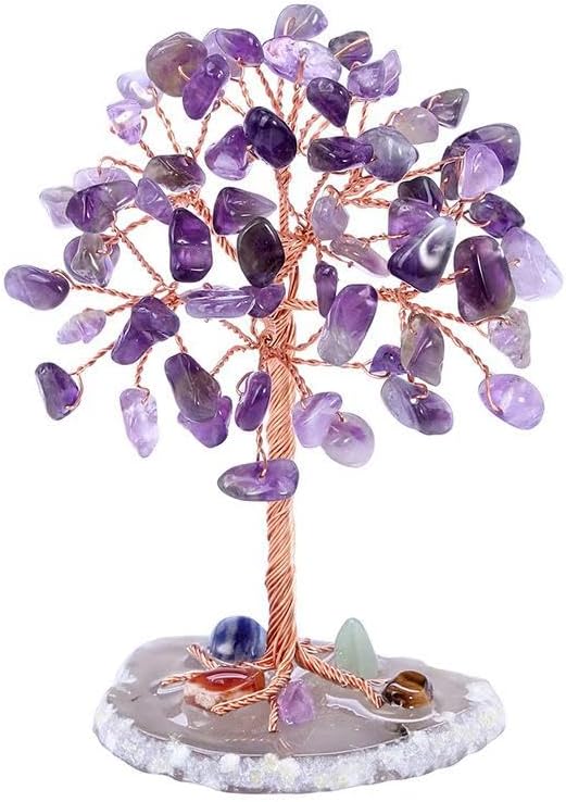 Ametist “Yaşam Ağacı” Kristal Bonsai – Doğal Taş Dekor | El Yapımı Tel Ağaç Meditasyon & Ofis Masaüstü Süs