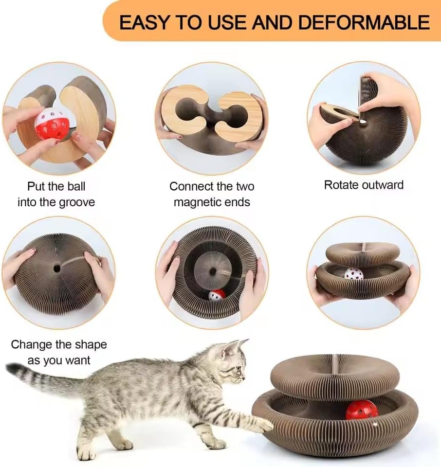 Akordiyon Kedi Tırmalama Oyuncağı, Çıngıraklı Zilli Top Ve Kedi Nanesi Hediyeli Tırmalama Panosu