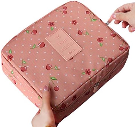 Su Geçirmez Organizer Seyahat Kozmetik Makyaj Çantası Pembe Kiraz Desenli