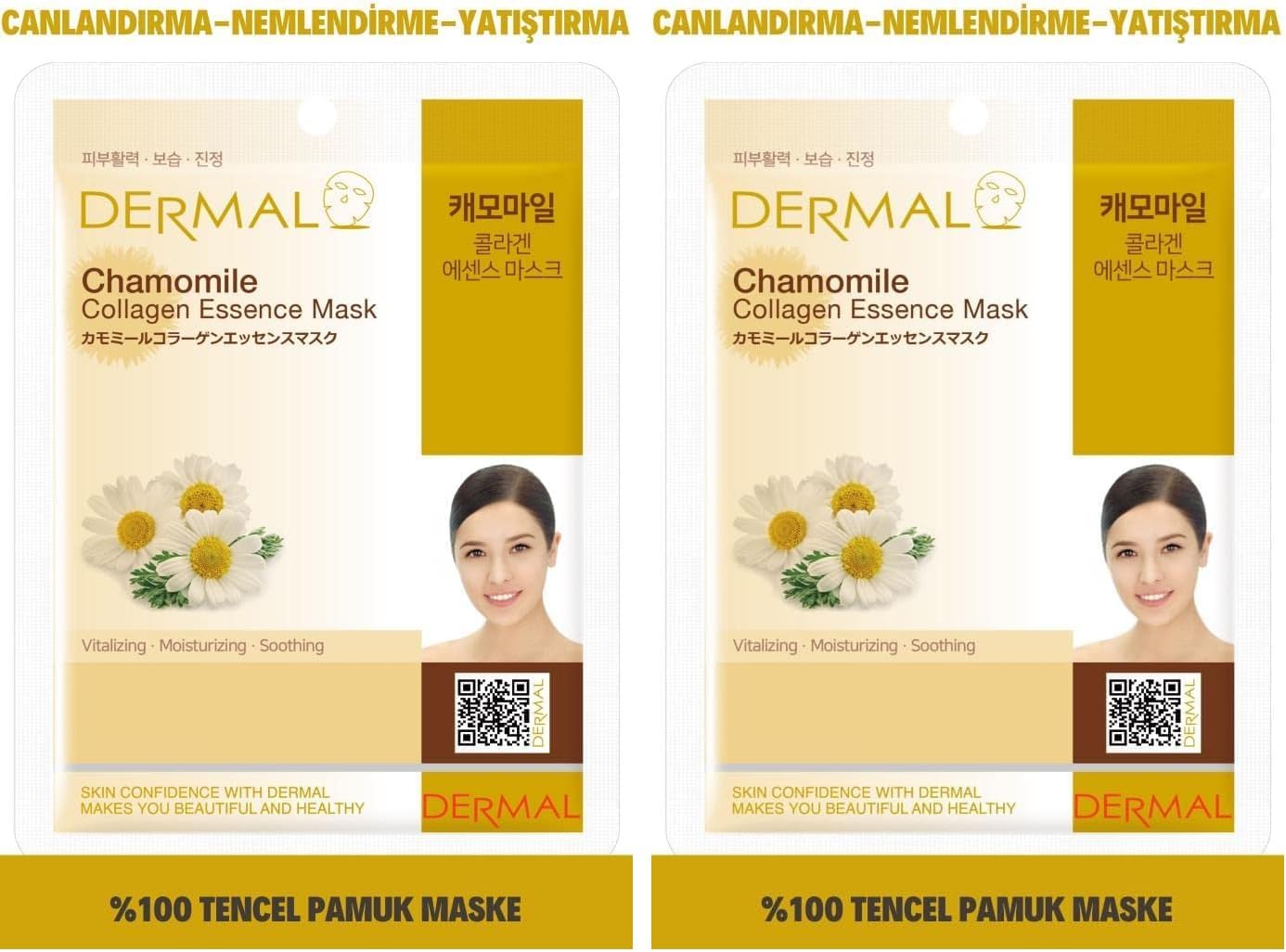 DERMAL Canlandırıcı, Nemlendirici, Pürüzsüzleştirici Papatya Özlü Kollajen Maske 23 Gr 2li paket