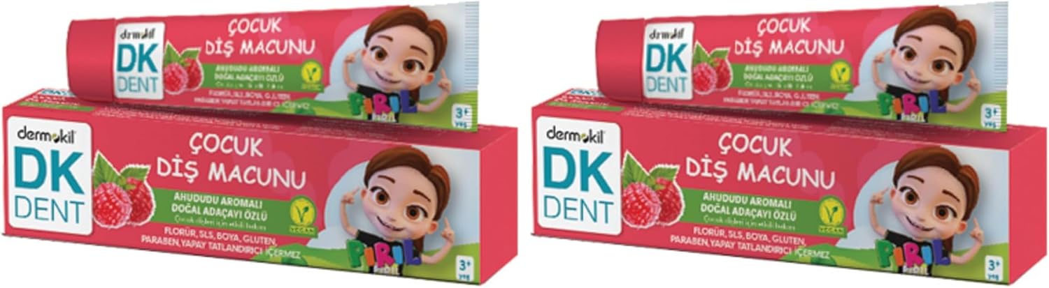 DKDENT Vegan Pırıl Ahududu Aromalı Florürsüz Çocuk Diş Macunu 50 ml 2li paket