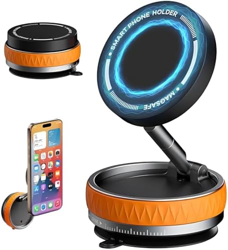 Alternative view of Manyetik Araç Telefon Tutucu 360° Döner Başlık – Mekanik Vakumlu Güçlü Sabitleme, Silikon Kaymaz Tutuş, Mag-Safe Uyumlu, Tüm Serisi ile Uyumlu, Araç İçi Telefon Stand, Turuncu