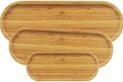 3'lü Ahşap Oval Sunum Tabağı Seti – 3 Farklı Boy (33x10 cm, 39x15 cm, 13x5 cm) – Şık ve Dayanıklı Servis Tabakları, Mutfak ve Sofra Sunumları İçin