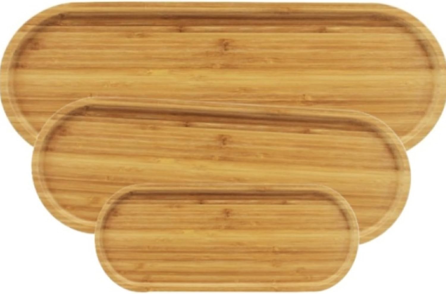 Alternative view of 3'lü Ahşap Oval Sunum Tabağı Seti – 3 Farklı Boy (33x10 cm, 39x15 cm, 13x5 cm) – Şık ve Dayanıklı Servis Tabakları, Mutfak ve Sofra Sunumları İçin