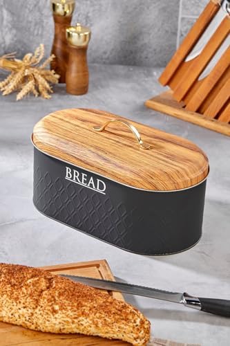 Yeni Desen Detaylı Premium Metal Ekmeklik, SİYAH