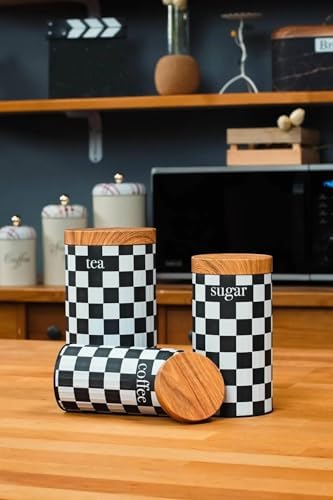 Alternative view of 3'Lü Set Metal Çay Kahve Şeker Saklama Kavanozu - Dama Desenli