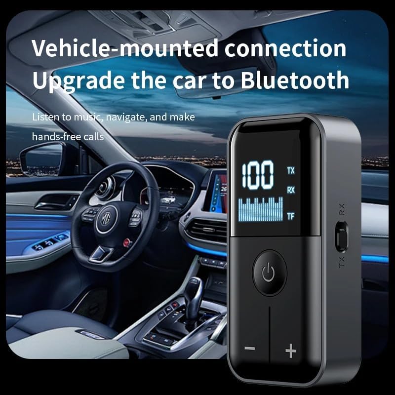 2’si 1 Arada Bluetooth 5.4 Ses Alıcı & Verici – 3.5mm AUX, TF Kart Çalar, LED Ekranlı Kablosuz Adaptör, Dahili Pil, Araba, TV, PC & Hoparlör için Müzik Aktarıcı | M20