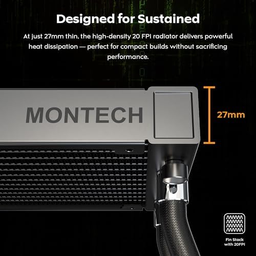 Alternative view of MONTECH HyperFlow Dijital 240 CPU Sıvı Soğutucu, 3100 RPM Pompalı 240 mm AIO, 2×120 mm E28 ARGB Fanlar, Gerçek Zamanlı Dijital Ekran, Intel ve AMD Desteği (Siyah)