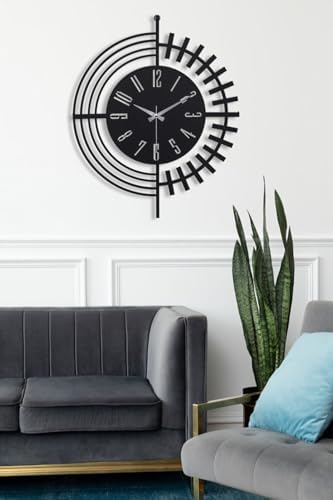 Muyika Duvar Saati 50Cm Sessiz Mekanizma Siyah Metal Kasa Modern Tasarım - 50 Siyah Mds-50 Myk2078-3