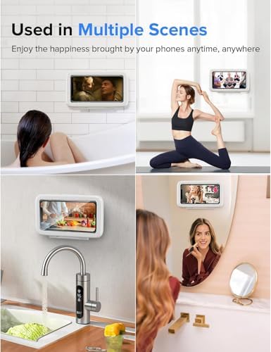 360° Döner Su Geçirmez Duş Telefon Tutucu, Buğu Önleyici HD Dokunmatik Ekranlı Banyo Telefon Kutusu, 7’’ Evrensel Uyumlu, Duvar Montajlı, 19×11×3 cm