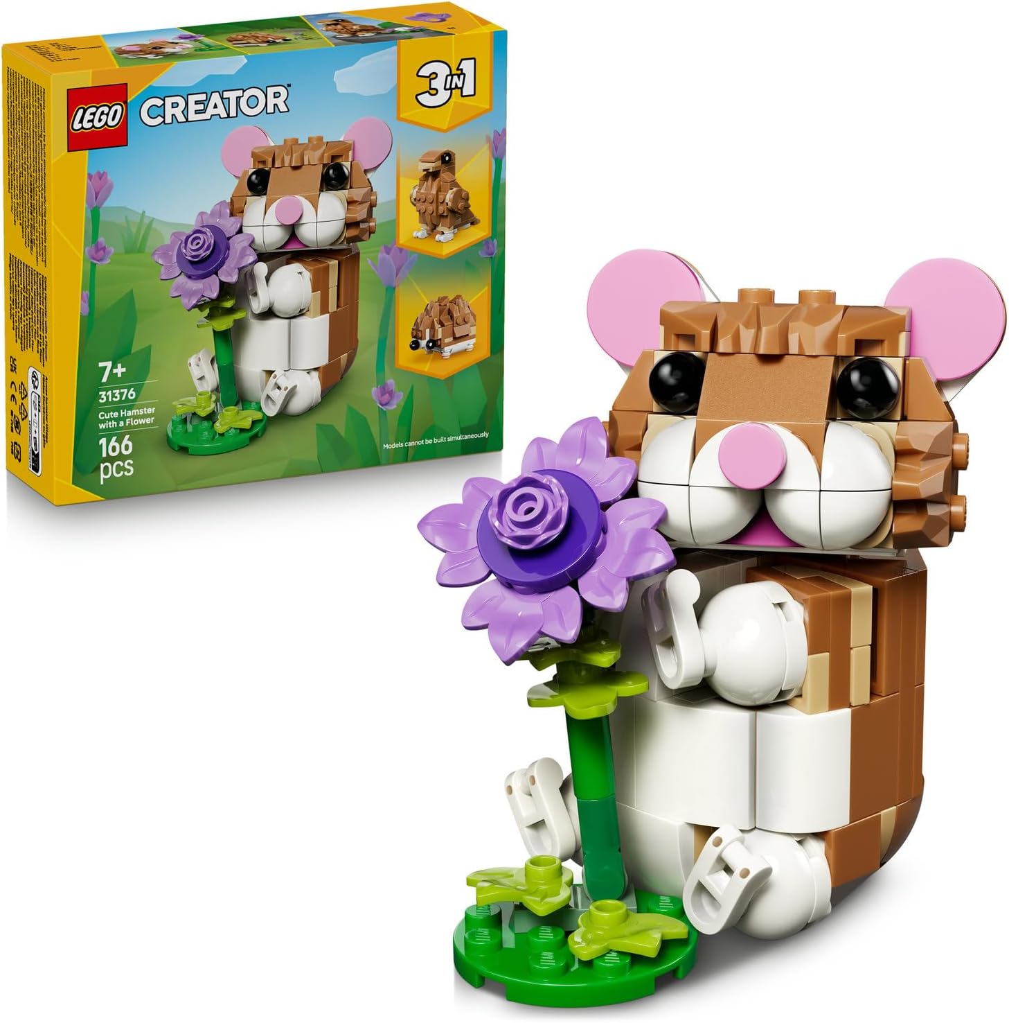 Creator 3’ü 1 Arada Sevimli Hamster ile Çiçek 31376 – 7 Yaş ve Üzeri Kız ve Erkek Çocuklar için Kirpi veya Kartala Dönüşebilen Yaratıcı Oyuncak Yapım Seti, Eğlenceli Hediye Fikri (166 Parça)