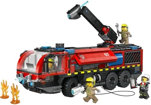 City Havaalanı İtfaiye Kamyonu 60499 – 7 Yaş ve Üzeri Çocuklar için 4 İtfaiyeci Minifigürü ile Koltuklu Ayrıntılı Kokpit İçeren Yaratıcı Oyuncak Araba Yapım Seti, Hediye Fikri (691 Parça)