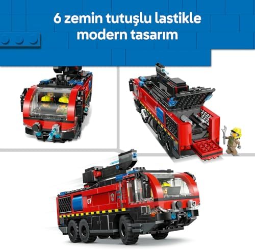 Alternative view of City Havaalanı İtfaiye Kamyonu 60499 – 7 Yaş ve Üzeri Çocuklar için 4 İtfaiyeci Minifigürü ile Koltuklu Ayrıntılı Kokpit İçeren Yaratıcı Oyuncak Araba Yapım Seti, Hediye Fikri (691 Parça)