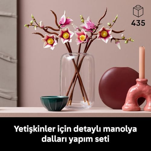 Botanicals Manolya Dalları 11510 - Yetişkinler için Parçaları ve Kahverengi Kurbağalar Dahil Çeşitli Detaylar İçeren Çiçek Buketi Model Yapım Seti, Hediye Fikri (435 Parça)