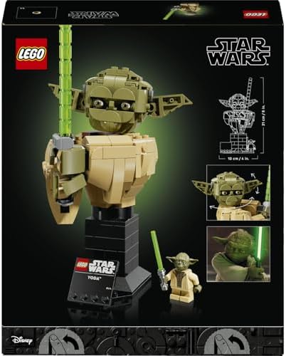 : Klonların Saldırısı Yoda Büstü 75438 - Yetişkinler için Işın Kılıçlı Yoda Minifigürü ile İsim Levhalı Stant İçeren Dekoratif Koleksiyonluk Model Yapım Seti, Hediye Fikri (399 Parça)