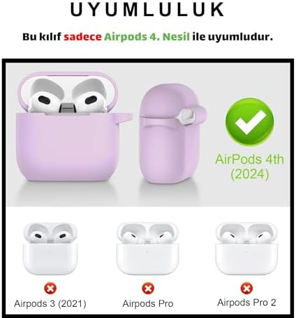 4.Nesil Uyumlu Açık Lila Silikon Kulaklık Kılıfı, Kulaklık Ipi Ve 3'ü 1 Arada Temizleme Kalemi Seti(Açık Lila)