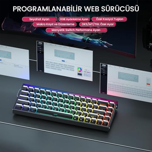 Alternative view of Aula Hero 68 He Manyetik Klavye Trigger Jade Switch 8000Hz RGB Neon TKL Hot Swap Oyuncu Klavyesi Siyah