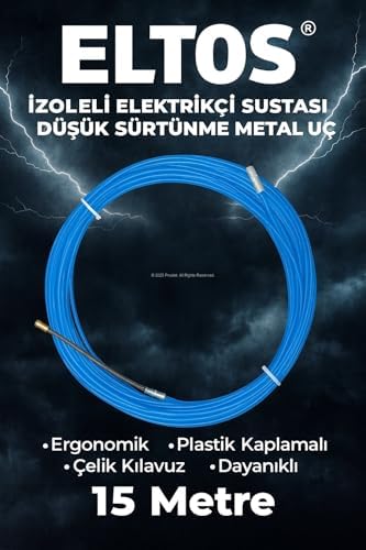 Elektrikçi Sustası İzoleli, Kablo Çekme Yayı, Balık Bandı, Plastik Kaplamalı, Çelik Kılavuz, Ergonomik, Düşük Sürtünme Uç, Tesisat Kablo Kanalı İçin, Esnek, Dayanıklı (15 m)